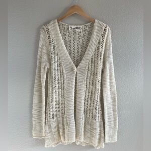 Aventura Pointelle Knit Cardigan Wool Blend Cream Layering Boho Open Knit